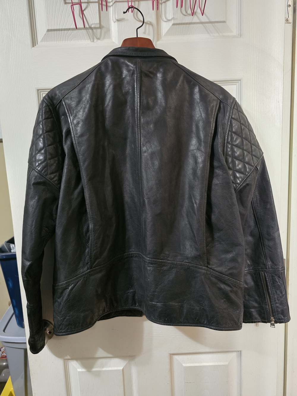 Roundtree & Yorke Black Quilted-Panel Leather Bomber Biker Jacket - Picture 8 of 8